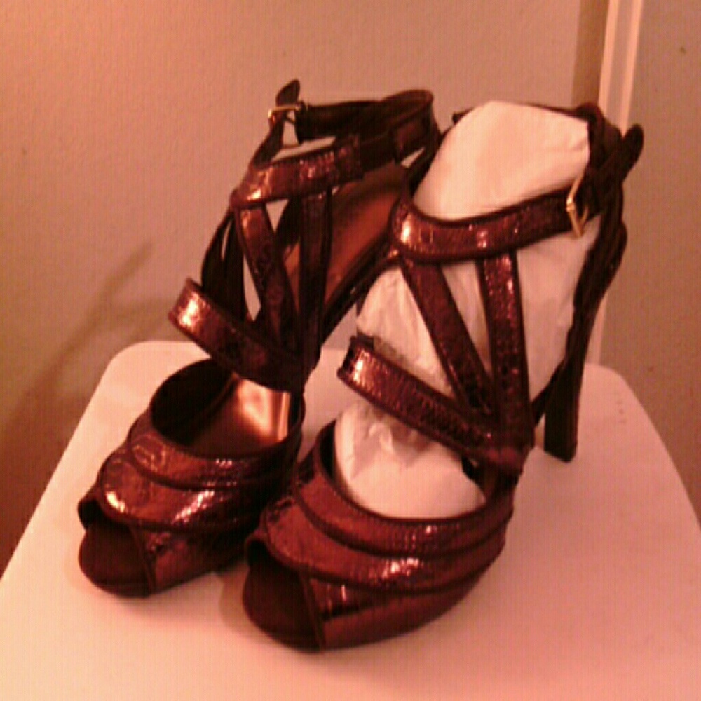 Bronze 3"  Strapped Heels